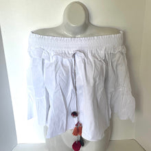 Load image into Gallery viewer, MISA Womens Small White Cotton Off Shoulder Boho Crop Top Bell Sleeve