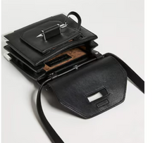 Load image into Gallery viewer, Mackage Studded Mini Rubie Crossbody Black Leather Silver Arrow Satchel