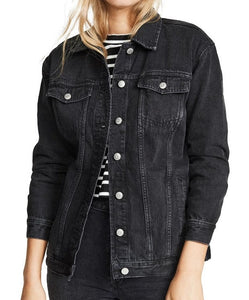 Madewell Denim Jacket Womens Black Oversized Trucker Cotton, Lunar Wash