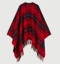 Load image into Gallery viewer, Maje Poncho Wrap Large Red Plaid Wool blend Womens Fringed One Size