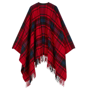 Maje Poncho Wrap Large Red Plaid Wool blend Womens Fringed One Size