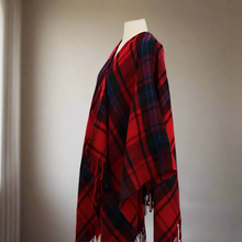 Load image into Gallery viewer, Red and black plaid scarf on a mannequin against a light gray background