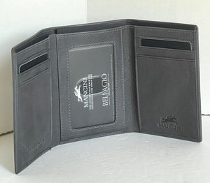 Mancini Wallet Trifold Mens Gray RFID ID Window Leather Gray Billfold Small Boxed