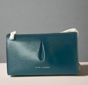 Marc Jacobs Crossbody Clutch Small Green Silver Pleat Leather Pleated