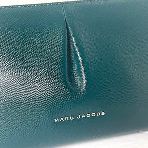 Marc Jacobs Crossbody Clutch Small Green Silver Pleat Leather Pleated
