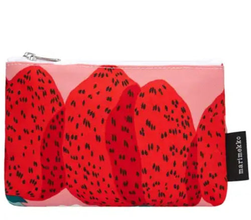 Marimekko Pouch Womens Mansikkavuoret Print Red Cotton Makeup Case