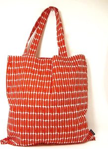Marimekko Tote Bag Womens Alku Kassi Print Red Cotton Shopping Bag