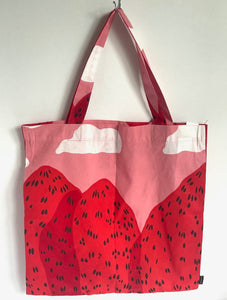 Marimekko Tote Womens Red Mansikkavuoret Strawberry Cotton Shopping Bag