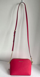 Michael Kors Cindy Large Dome Pink Saffiano Leather Crossbody Bag Gold Zip