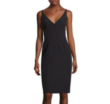 Load image into Gallery viewer, Milly Dress Womens 2 Black Sheath Sleeveless Deep V-Neck Fitted Knee Length