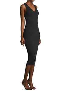 Milly Dress Womens 2 Black Sheath Sleeveless Deep V-Neck Fitted Knee Length
