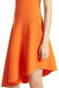 Milly Dress Womens Small Orange Sleeveless V-Neck A-Line Fit Flare Stretch Knit