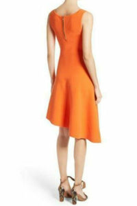 Milly Dress Womens Small Orange Sleeveless V-Neck A-Line Fit Flare Stretch Knit