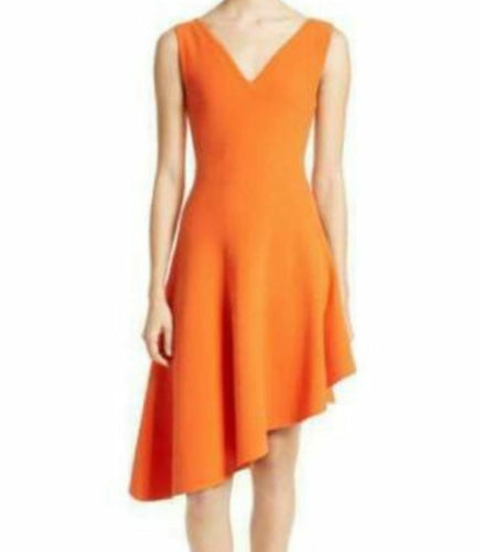 Milly Dress Womens Small Orange Sleeveless V-Neck A-Line Fit Flare Stretch Knit