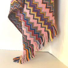 Load image into Gallery viewer, Missoni Chevron Poncho Zigzag Fringed Wool Blend Multicolor Pink Blue Wrap