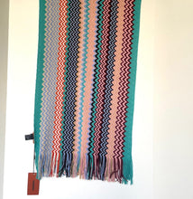 Load image into Gallery viewer, MissoniWoolBlendFringeScarfChevronZigzagBluePink18x72Long_5