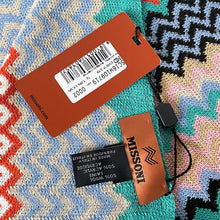 Load image into Gallery viewer, MissoniWoolBlendFringeScarfChevronZigzagBluePink18x72Long_5