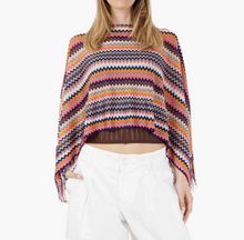 Load image into Gallery viewer, Missoni Chevron Poncho Zigzag Fringed Wool Blend Multicolor Pink Blue Wrap