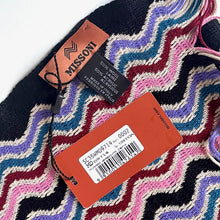 Load image into Gallery viewer, Missoni Wool Blend Fringe Scarf Chevron Zigzag Black Blue 18x72 Long