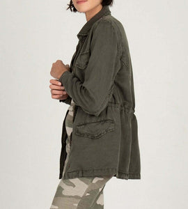 Monrow Jacket Womens Medium Green Military Snap Button Drawstring Waist Utility