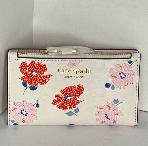 Morgan Dotty Floral Embossed Small Slim Bifold Wallet ID Leather White Multi