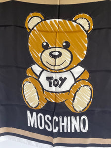 Moschino Scarf Silk Womens Square Black Teddy Bear Toy  26x26 Boutique