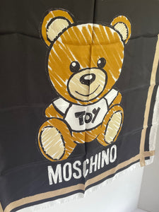 Moschino Scarf Silk Womens Square Black Teddy Bear Toy  26x26 Boutique