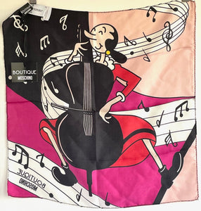 Moschino Scarf Silk Womens Square Olive Oyle Bass Popeye Collection 19x19
