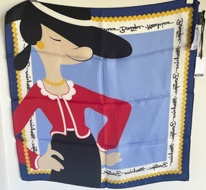 Moschino Scarf Silk Womens Square Olive Oyle Popeye Collection 20x20