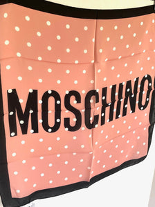 Moschino Scarf Silk Womens Square Pink Polka Dot Logo Boutique 19X19