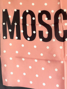 Moschino Scarf Silk Womens Square Pink Polka Dot Logo Boutique 19X19