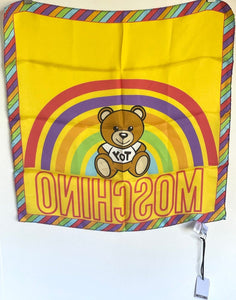 Moschino Teddy Bear Pride Scarf Silk Rainbow Square Yellow Neck 19X19
