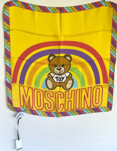 Moschino Scarf Silk Womens Square Yellow Teddy Bear Pride Rainbow  20x20