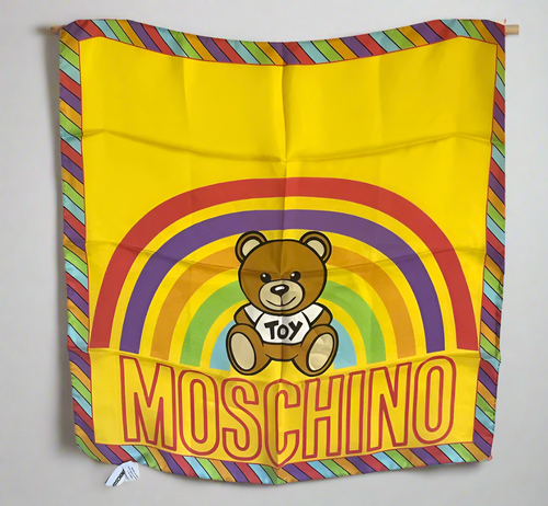 Moschino_Teddy_Bear_Toy_Scarf_Silk_Womens_Square_yellow_pride