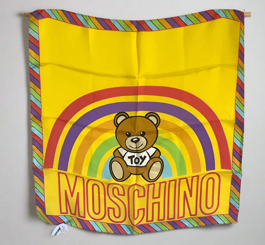 Moschino_Teddy_Bear_Toy_Scarf_Silk_Womens_Square_yellow_pride