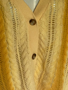 Naadam Cashmere Cardigan Large Yellow Lofty Cable Knit Yellow V-Neck Ombre