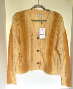 Naadam Cashmere Cardigan Large Yellow Lofty Cable Knit Yellow V-Neck Ombre