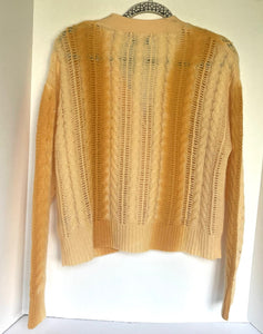 Naadam Cashmere Cardigan Large Yellow Lofty Cable Knit Yellow V-Neck Ombre