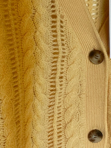 Naadam Cashmere Cardigan Large Yellow Lofty Cable Knit Yellow V-Neck Ombre