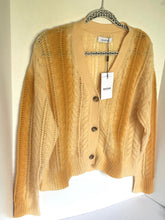 Load image into Gallery viewer, Naadam Cashmere Cardigan Large Yellow Lofty Cable Knit Yellow V-Neck Ombre