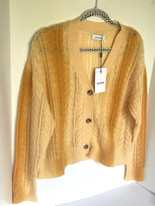 Naadam Cashmere Cardigan Large Yellow Lofty Cable Knit Yellow V-Neck Ombre