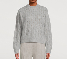 Load image into Gallery viewer, Naadam Cashmere Pointelle Knit Sweater Womens Gray Medium Crewneck Relaxed
