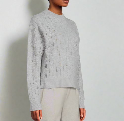 Naadam Cashmere Pointelle Knit Sweater Womens Gray Medium Crewneck Relaxed