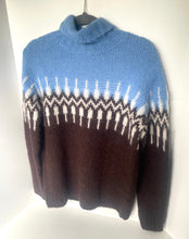 Load image into Gallery viewer, Knitted sweater with blue and brown pattern on a white background