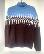 Load image into Gallery viewer, Sweater with blue and brown pattern on a white background