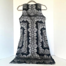 Load image into Gallery viewer, black silk dress sleeveless white floral knee length