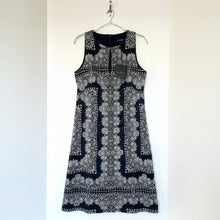 Load image into Gallery viewer, black silk floral dress sleeveless knee length