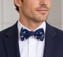 Load image into Gallery viewer, Haight Ashbury Men's Blue Dog Print Silk Pre-Tied Adjustable Bow Tie – Boxed