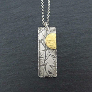 Necklace Pendant Silver Womens Bird Sun 18in Chain Andree Chenier Handmade