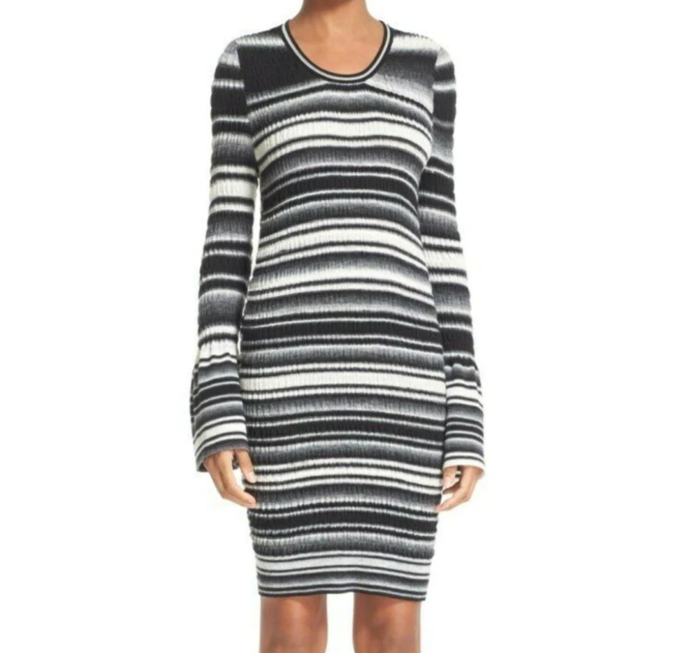 Opening Ceremony Dress Womens Medium Long Sleeve Stripe Wool Knit Scoop Neck